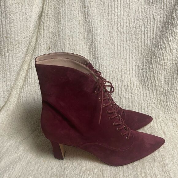 Nine West Full Leather &Suede Burgundy Heeled Granny Laceup Booties SZ 12M